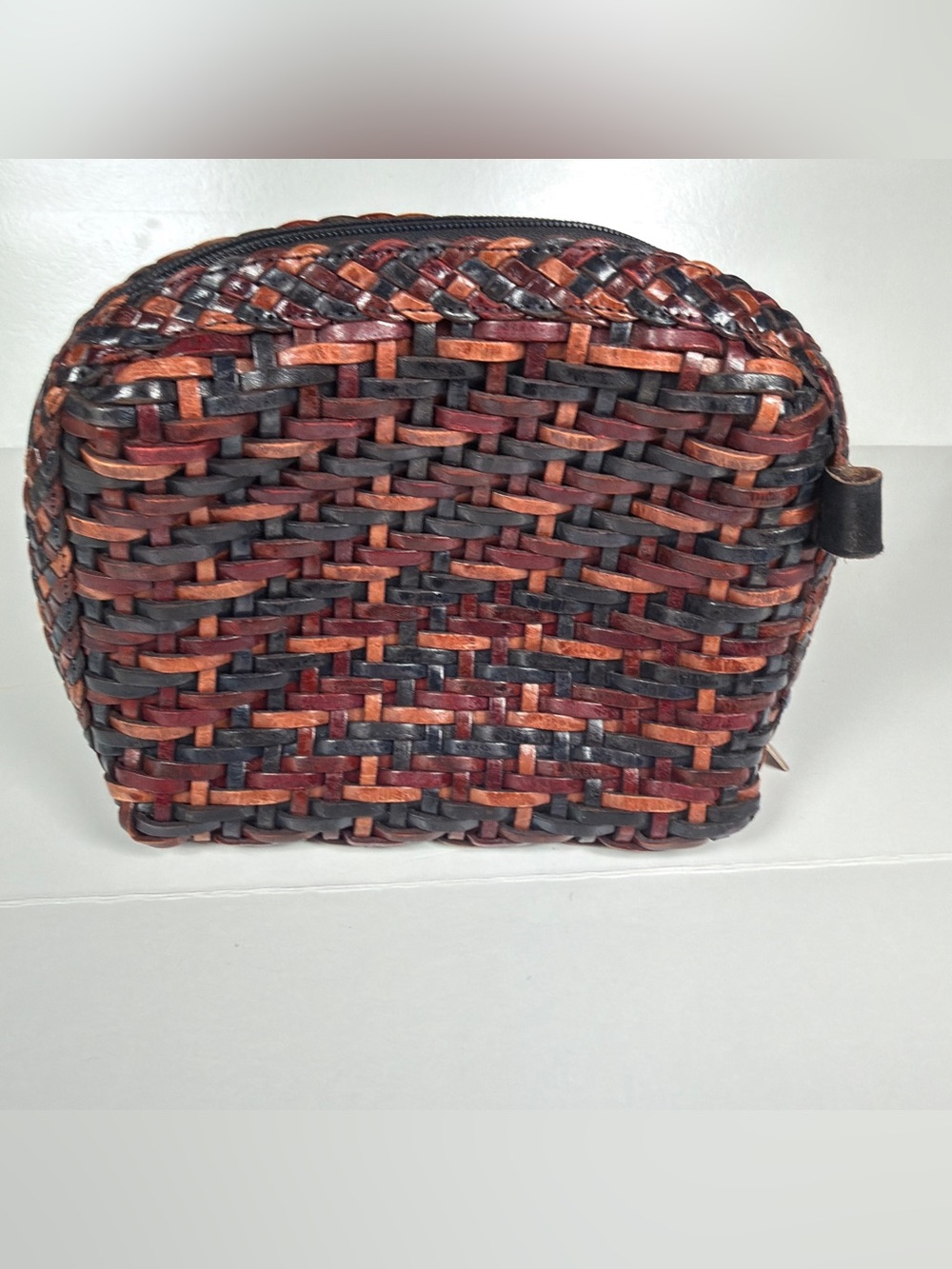 Woven Leather Shoulder Bag — Multi Brown Tone